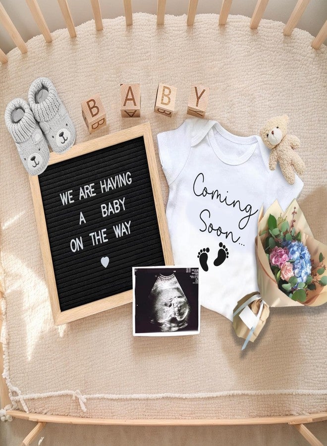 SytuHete 9 Pcs Pregnancy Announcements Set, Include Felt Letter Board Baby Bodysuit Shoes and Wooden Sign Surprise Announcement for Grandparents Partner Gift Family Reveal(White Coming soon-grey shoe) - Image 4